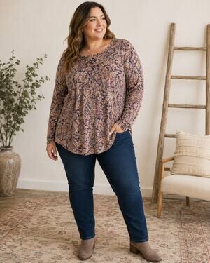 Lucky Brand Top Womens 3X Floral Paisley Long Sleeve Boho Plus Size Shirt